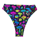 ELECTRIC MUSHROOM | High Waisted High Cut Bottoms, Festival Bottoms, Rave Bottoms, Black Rave Outfit