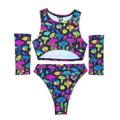 ELECTRIC MUSHROOM | High Waisted High Cut Bottoms, Festival Bottoms, Rave Bottoms, Black Rave Outfit