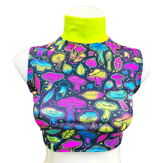 ELECTRIC WAVE | Underboob Mock Neck Crop Top Sleeveless , Women's Festival Top, Rave Top