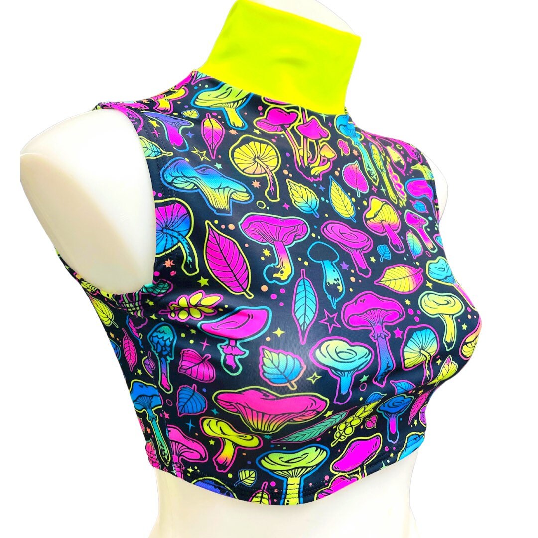 ELECTRIC WAVE | Underboob Mock Neck Crop Top Sleeveless , Women's Festival Top, Rave Top