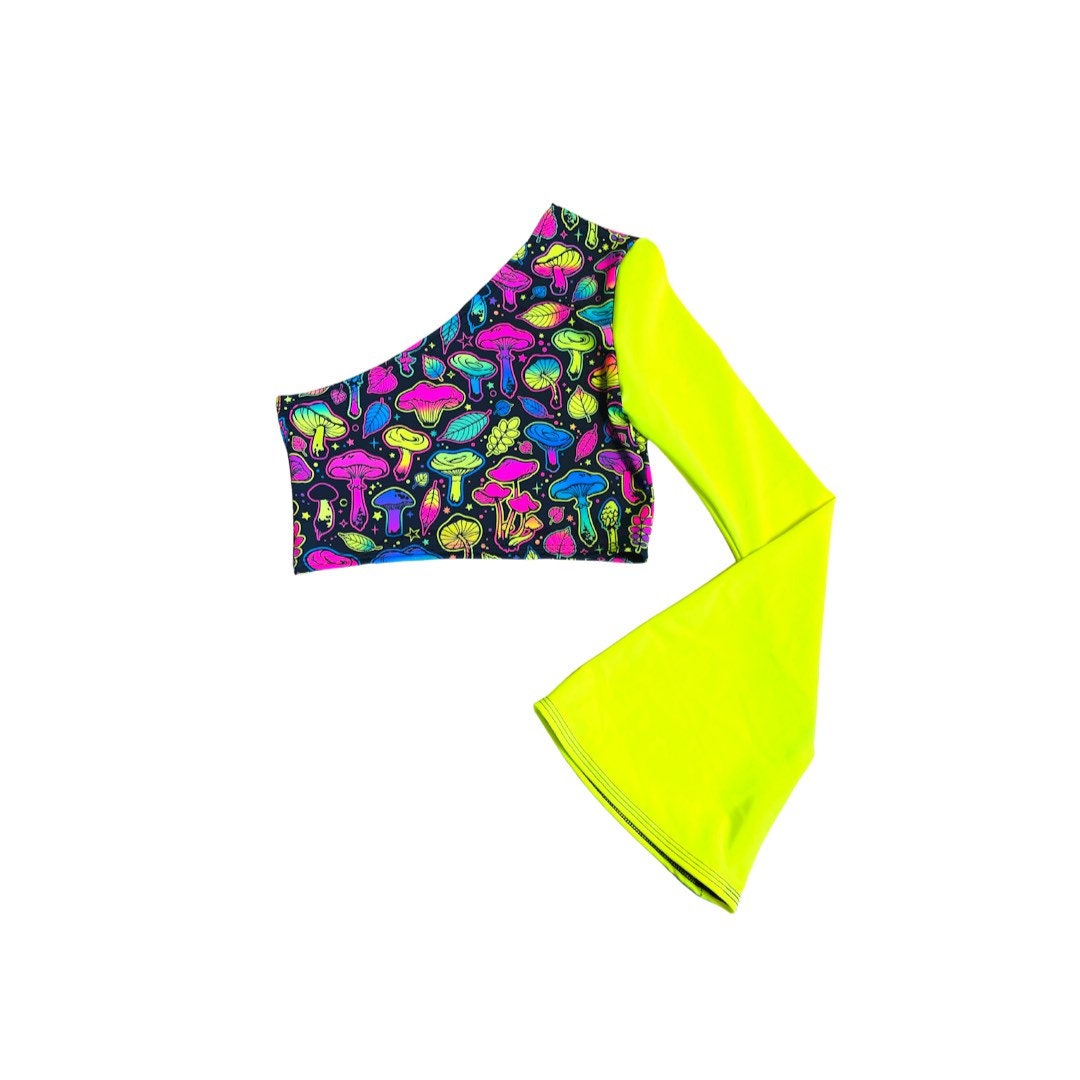 ELECTRIC MUSHROOM | One Shoulder Bell Sleeve Top, Women's Festival Top, Rave Top