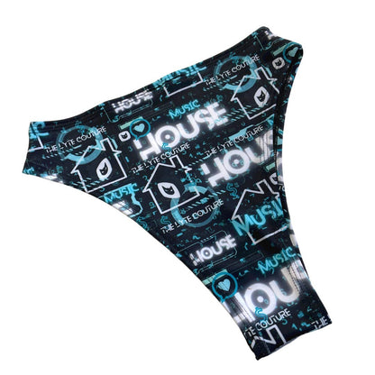 HOUSE MUSIC | High Waisted High Cut Bottoms, Festival Bottoms, Rave Bottoms, Black Rave Outfit