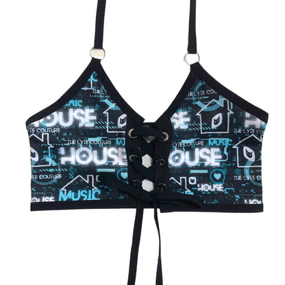HOUSE MUSIC | Front Tie Crop Top, Women's Festival Top, Rave Top
