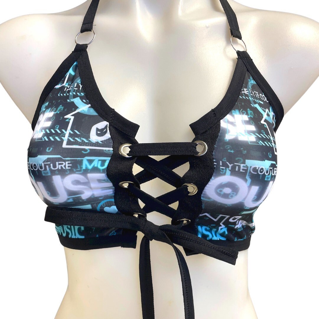 HOUSE MUSIC | Front Tie Crop Top, Women's Festival Top, Rave Top