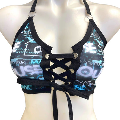 HOUSE MUSIC | Front Tie Crop Top, Women's Festival Top, Rave Top