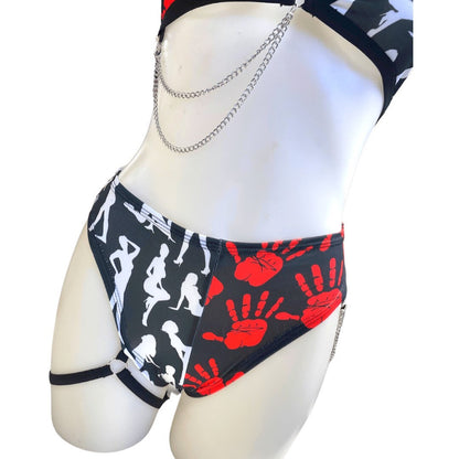 DONT Touch Me | Mismatch Triangle Chain Top + High Waisted High Cut Chain Bottoms with Leg Wrap, Women's Festival Outfit, Rave Set