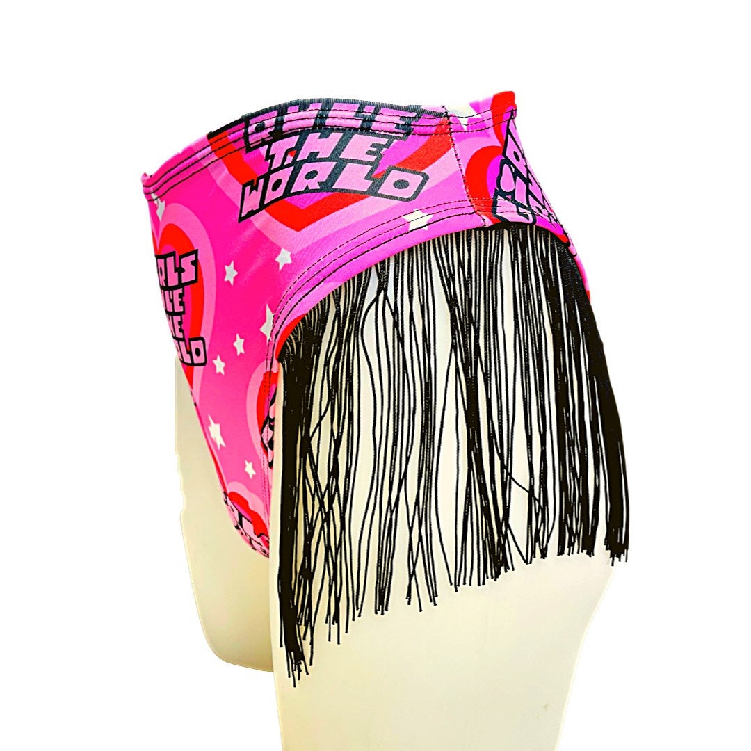 GIRLS RULE | Fringe High Waisted High Cut Bottoms, Festival Bottoms, Rave Bottoms, Black Rave Outfit