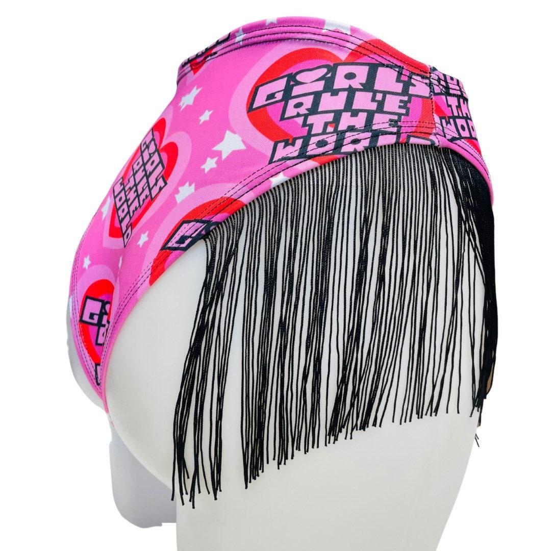 GIRLS RULE | Fringe High Waisted High Cut Bottoms, Festival Bottoms, Rave Bottoms, Black Rave Outfit