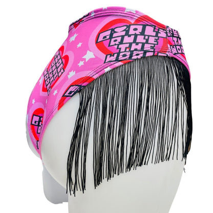 GIRLS RULE | Fringe High Waisted High Cut Bottoms, Festival Bottoms, Rave Bottoms, Black Rave Outfit