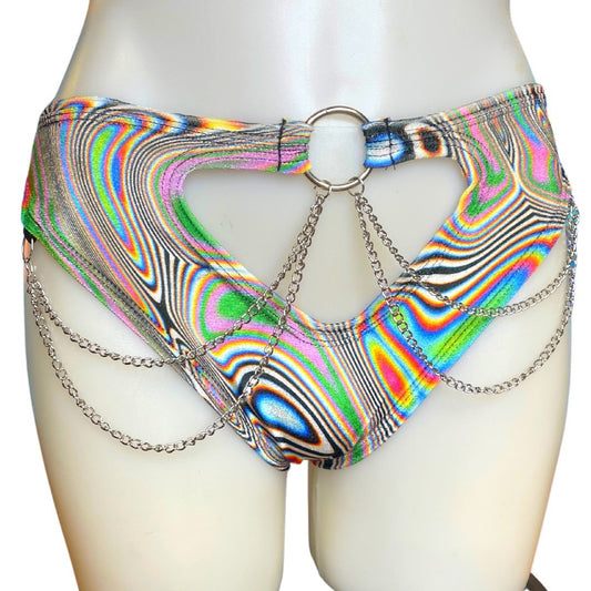 LUCID DREAMS | High Waisted High Cut Chain Bottoms wit cut out, Festival Bottoms, Rave Bottoms, Rave Outfit