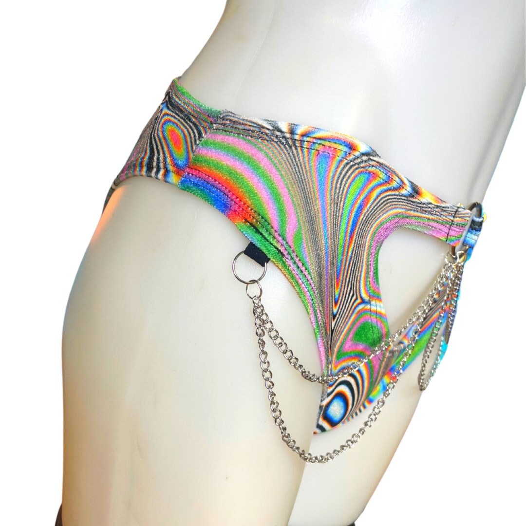 LUCID DREAMS | High Waisted High Cut Chain Bottoms wit cut out, Festival Bottoms, Rave Bottoms, Rave Outfit