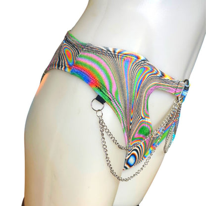 LUCID DREAMS | High Waisted High Cut Chain Bottoms wit cut out, Festival Bottoms, Rave Bottoms, Rave Outfit