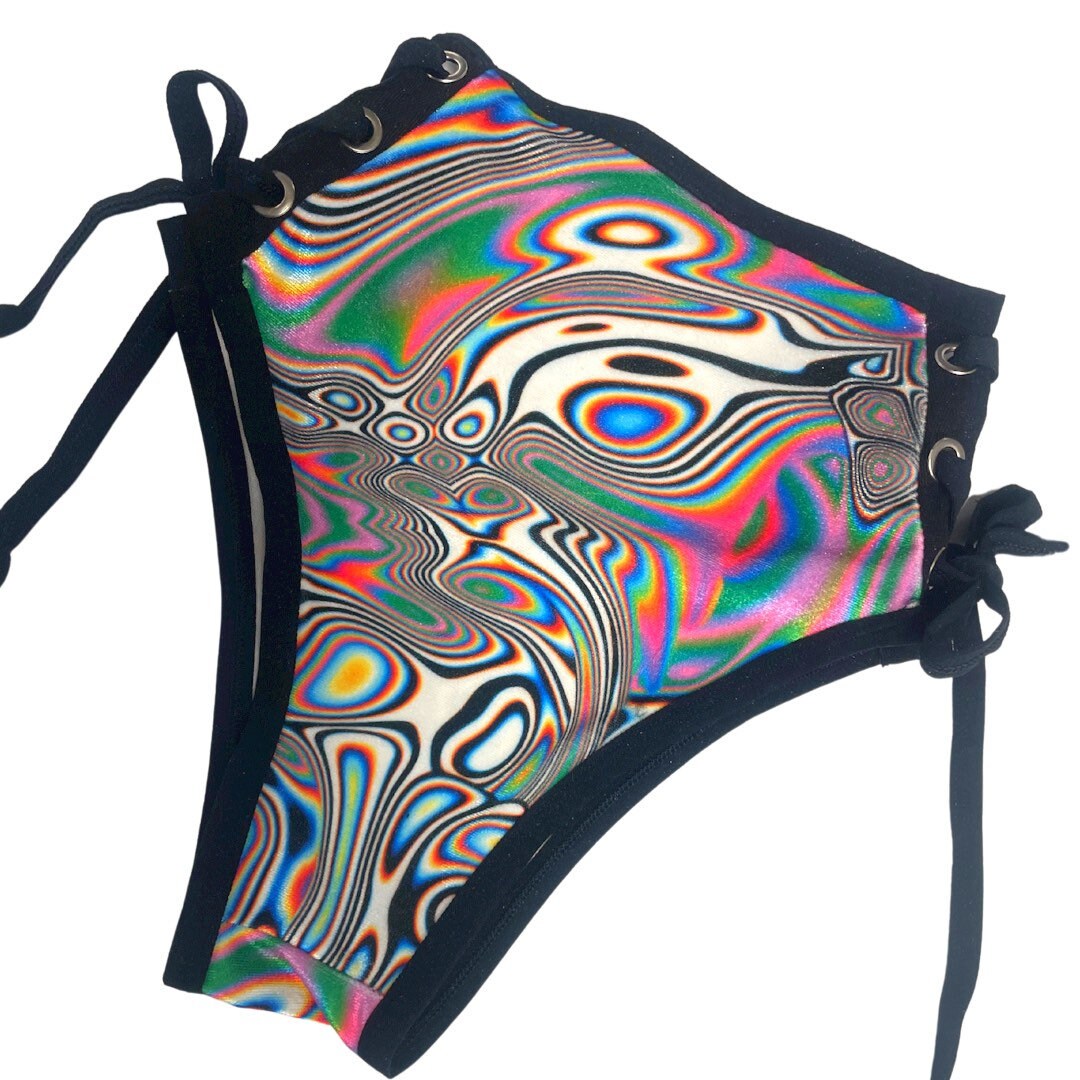 LUCID DREAMS | High Waisted High Cut Side Tie Bottoms, Festival Bottoms, Rave Bottoms, Black Rave Outfit