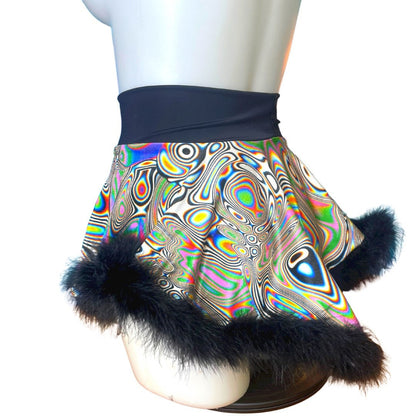 LUCID DREAMS | High Low Circle Skirt, Rave Skirt, Festival Bottom with Fluff Trim