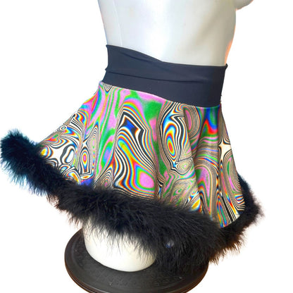LUCID DREAMS | High Low Circle Skirt, Rave Skirt, Festival Bottom with Fluff Trim