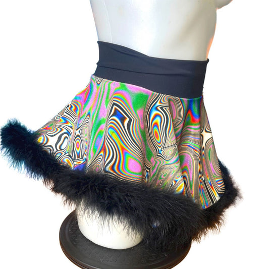 LUCID DREAMS | High Low Circle Skirt, Rave Skirt, Festival Bottom with Fluff Trim