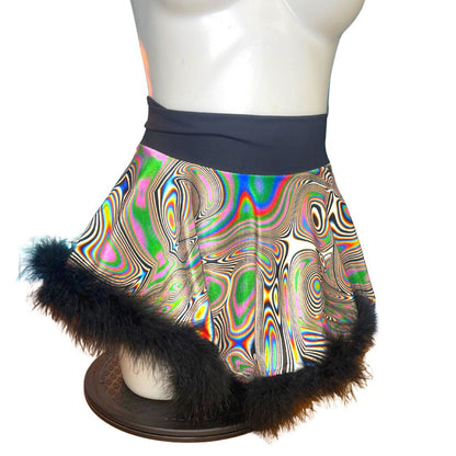 LUCID DREAMS | High Low Circle Skirt, Rave Skirt, Festival Bottom with Fluff Trim