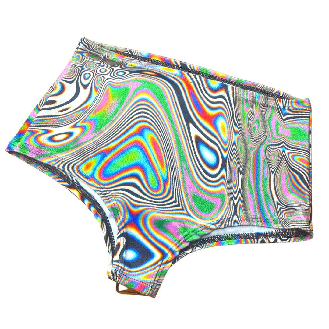 LUCID DREAMS | High Waisted Bottoms Boy Short Cut , Festival Bottoms, Rave Bottoms, Black Rave Outfit