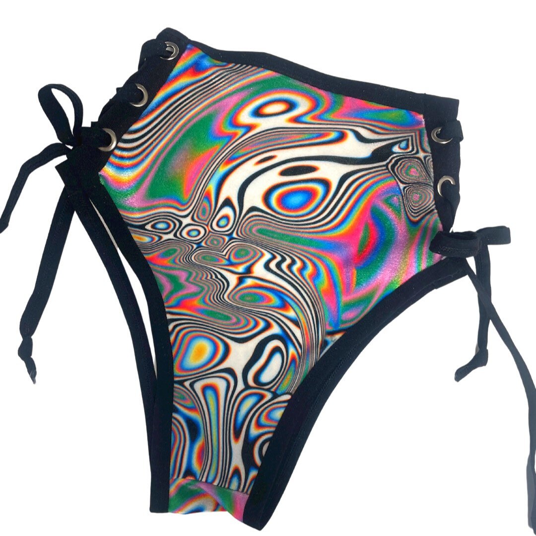LUCID DREAMS | High Waisted High Cut Side Tie Bottoms, Festival Bottoms, Rave Bottoms, Black Rave Outfit