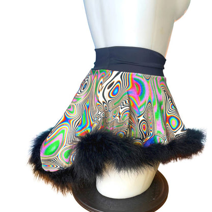 LUCID DREAMS | High Low Circle Skirt, Rave Skirt, Festival Bottom with Fluff Trim
