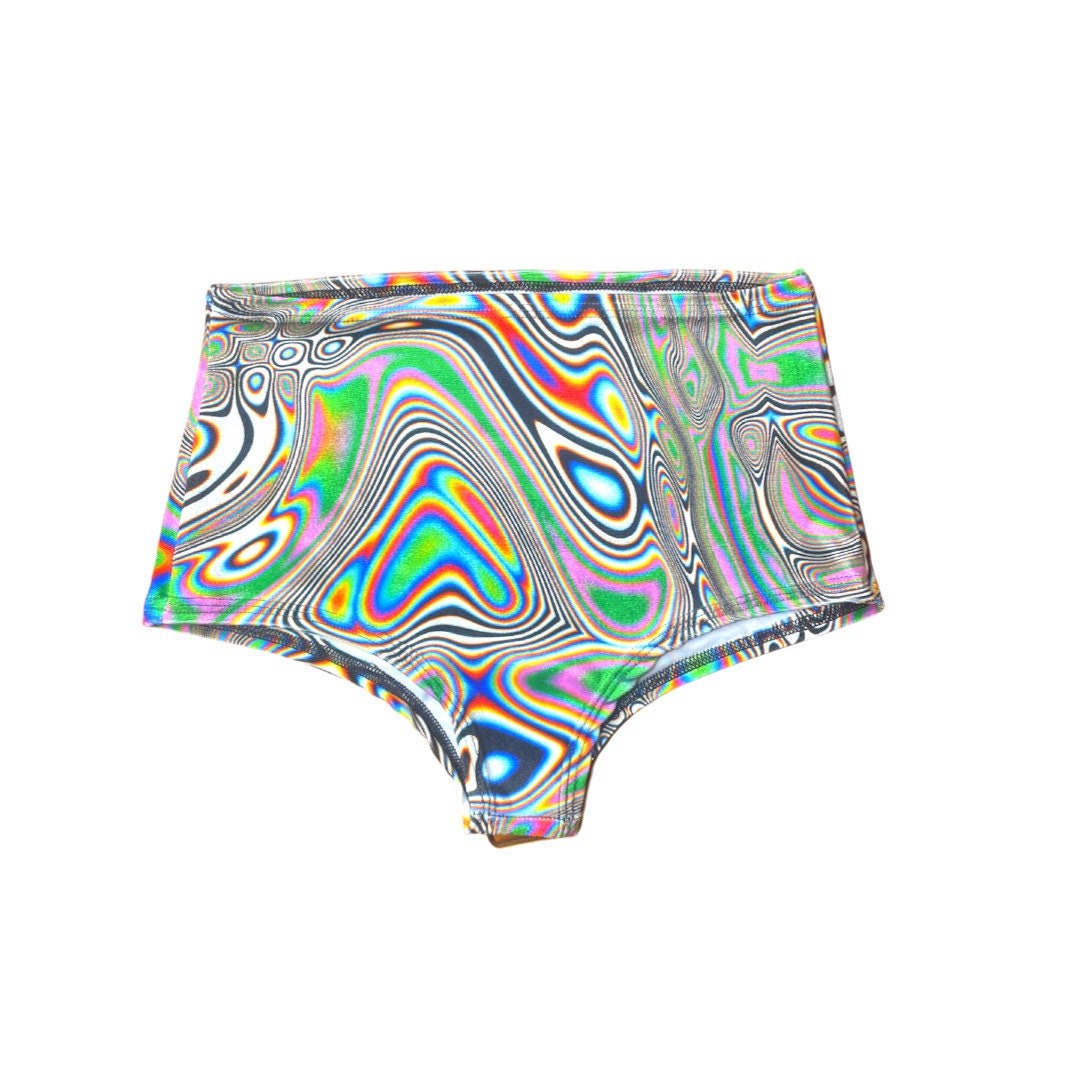 LUCID DREAMS | High Waisted Bottoms Boy Short Cut , Festival Bottoms, Rave Bottoms, Black Rave Outfit