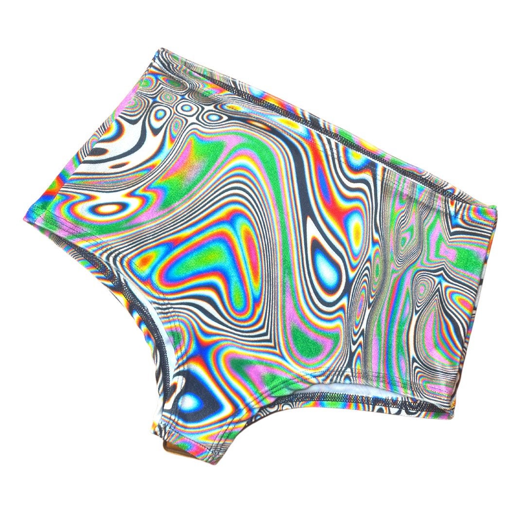 LUCID DREAMS | High Waisted Bottoms Boy Short Cut , Festival Bottoms, Rave Bottoms, Black Rave Outfit