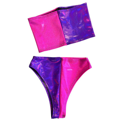 CHESHIRE CAT | Tube Top + High Waisted High Cut Bottoms | Women's Festival Outfit, Rave Set | Alice in Wonderland Costume | Pink and Purple