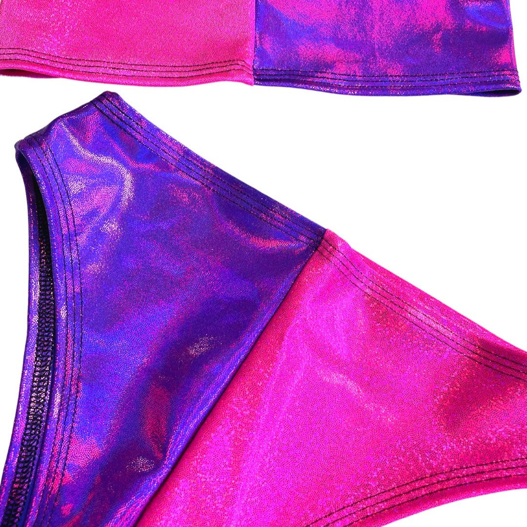 CHESHIRE CAT | Tube Top + High Waisted High Cut Bottoms | Women's Festival Outfit, Rave Set | Alice in Wonderland Costume | Pink and Purple