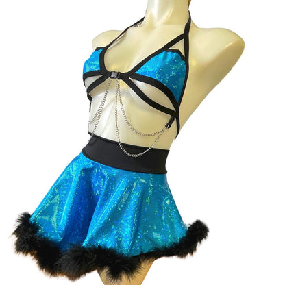 ALICE BLUE | Sparkle Blue | Chain Cage Top, Festival Top, Rave Top with Chains