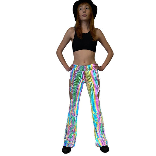 SLITHER FLARES| Cut Out Reflective Flare Bell Bottom Pants, Festival Bottoms, Rave Pants, Yoga Pants