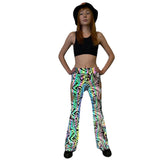 OIL SPILL FLARES| Cut Out Reflective Flare Bell Bottom Pants, Festival Bottoms, Rave Pants, Yoga Pants