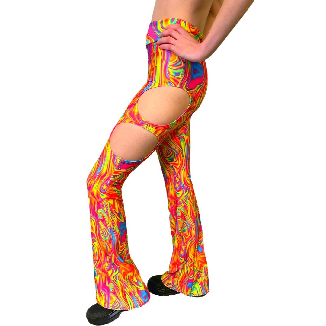 ALL The GLOW | Cut Out Flare Bell Bottom Pants, Festival Bottoms, Rave Pants, Yoga Pants
