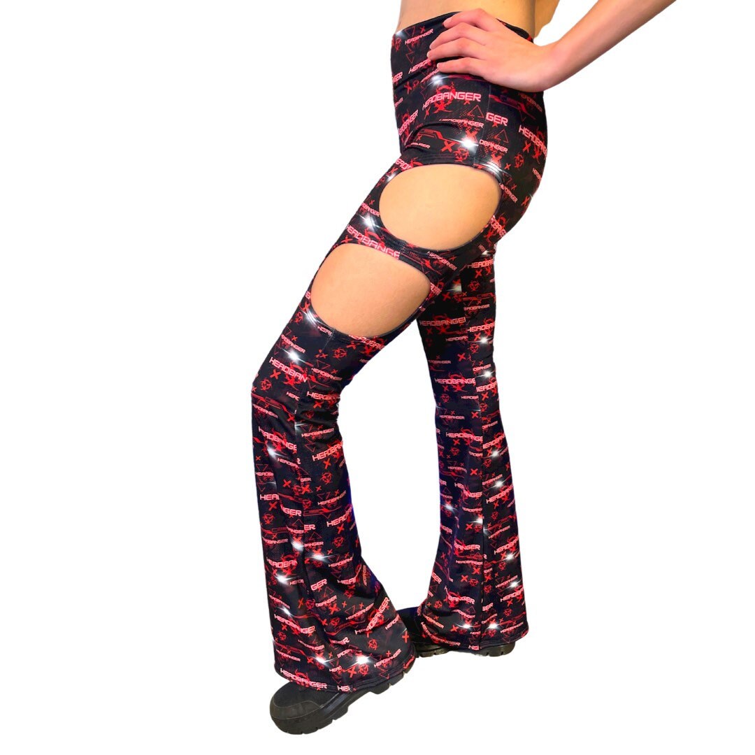 HEADBANGER | Cut Out Flare Bell Bottom Pants, Festival Bottoms, Rave Pants, Yoga Pants