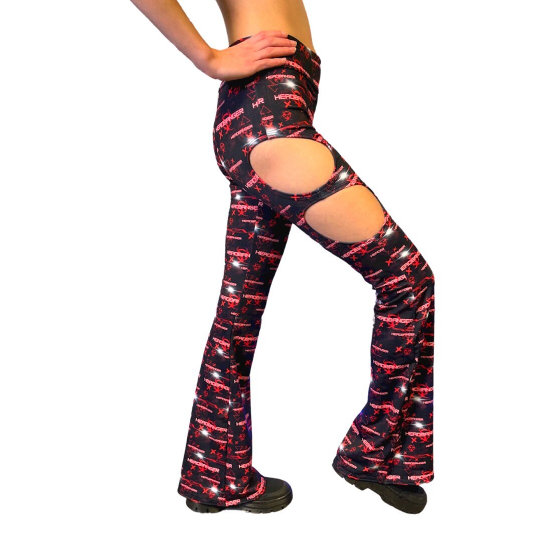 HEADBANGER | Cut Out Flare Bell Bottom Pants, Festival Bottoms, Rave Pants, Yoga Pants