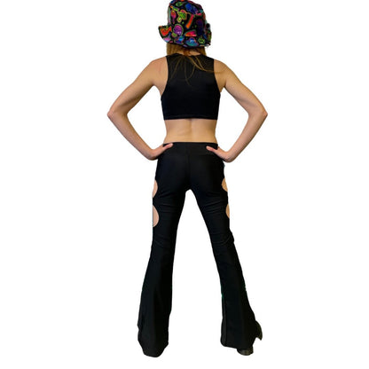BASIC BLACK | Cut Out Flare Bell Bottom Pants, Festival Bottoms, Rave Pants, Yoga Pants