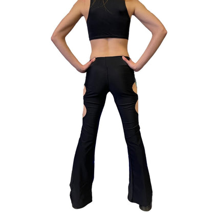BASIC BLACK | Cut Out Flare Bell Bottom Pants, Festival Bottoms, Rave Pants, Yoga Pants