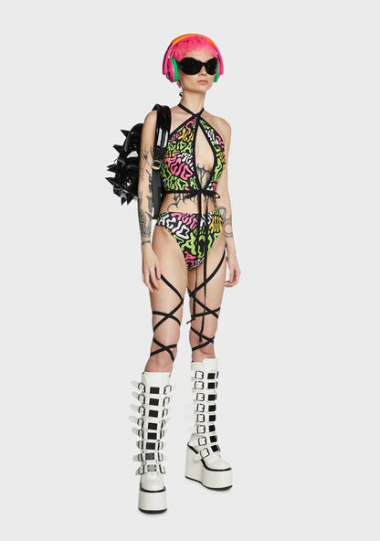 ACID | Double Leg Wrap High Waisted High Cut Bottoms, Festival Bottoms, Rave Bottoms, Black Rave Outfit
