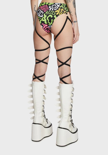 ACID | Double Leg Wrap High Waisted High Cut Bottoms, Festival Bottoms, Rave Bottoms, Black Rave Outfit