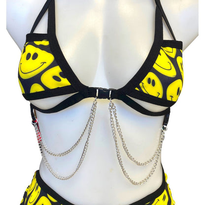 YELLOW Happy | Chain Cage Top, Festival Top, Rave Top with Chains
