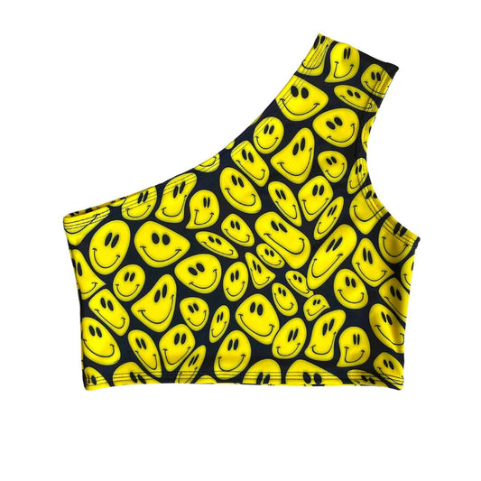 YELLOW HAPPY | One Shoulder Top, Women's Festival Top, Rave Top