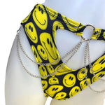 YELLOW Happy | High Waisted High Cut Chain Bottoms wit cut out, Festival Bottoms, Rave Bottoms, Rave Outfit