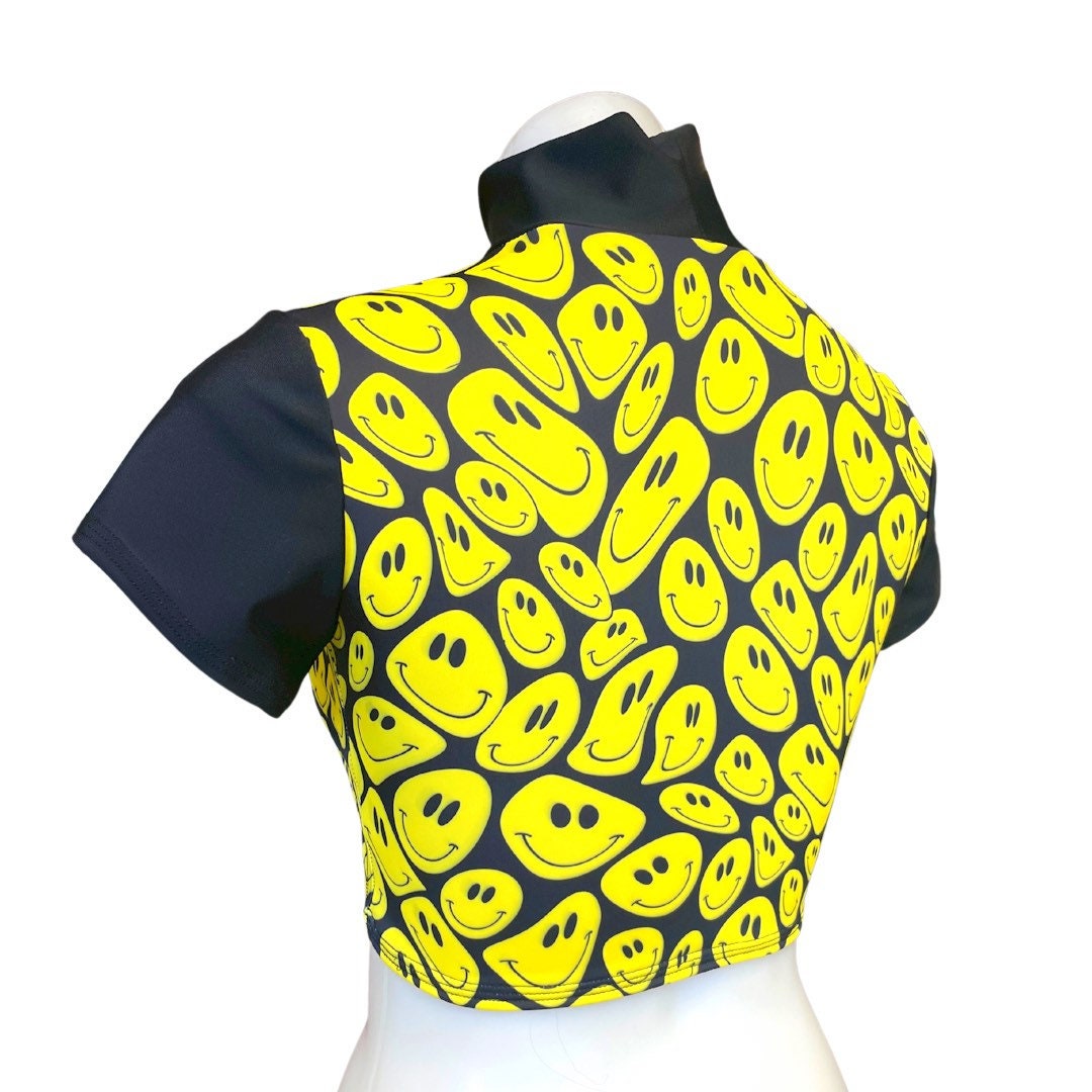 YELLOW HAPPY | Underboob Mock Neck Crop Top, Women's Festival Top, Rave Top