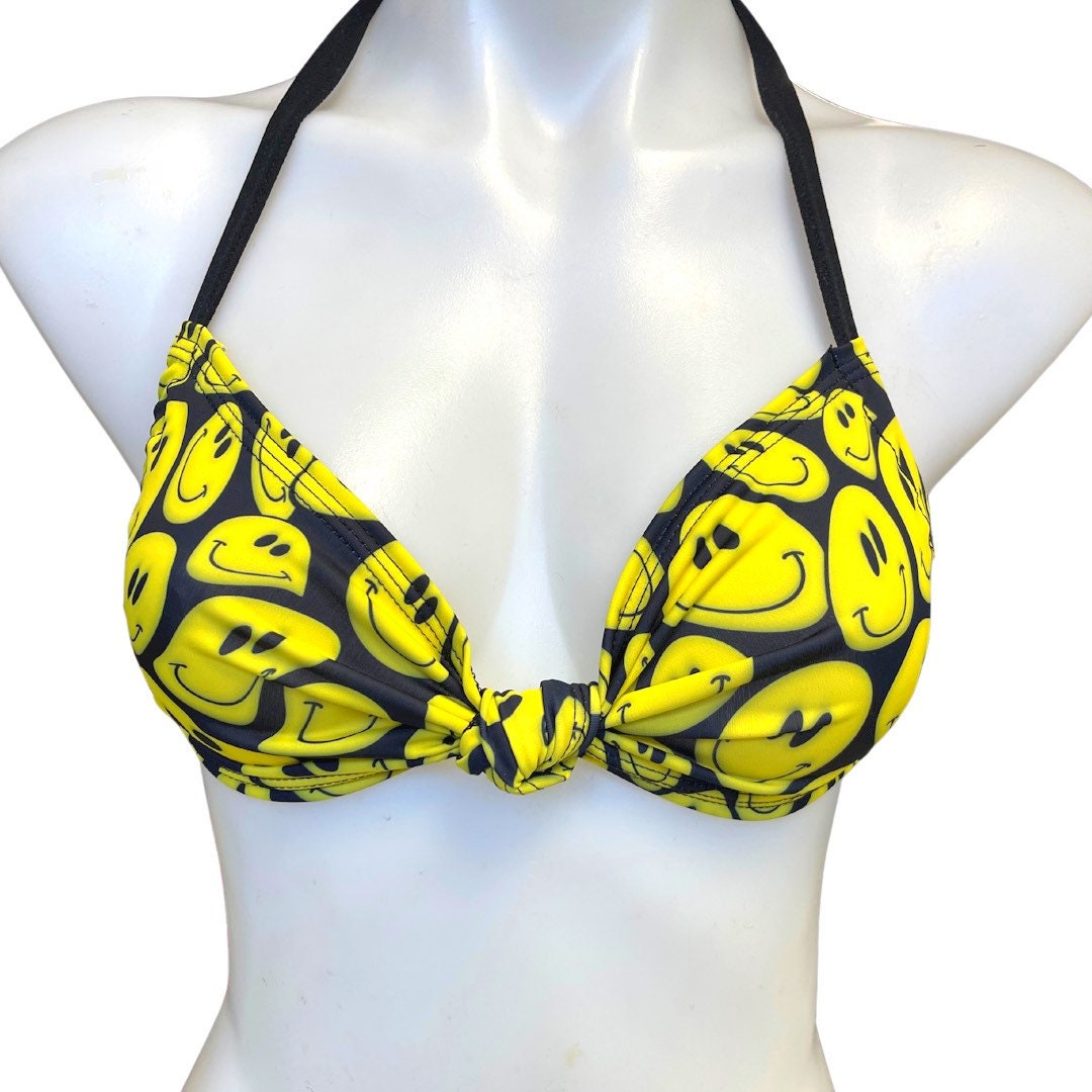 YELLOW HAPPY | Twist Top | Adjustable Bikini Top, Women's Festival Top, Rave Top