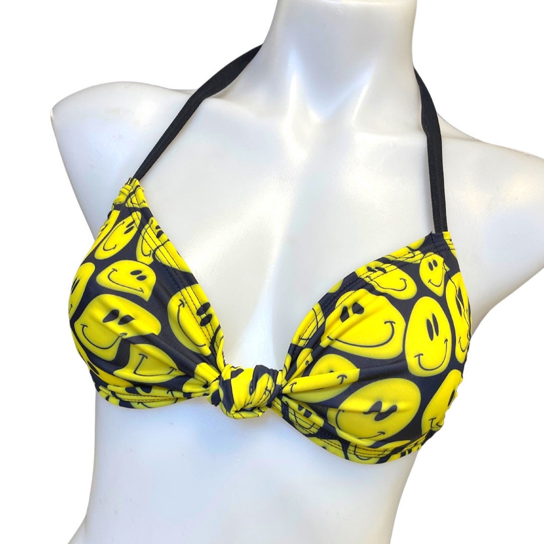 YELLOW HAPPY | Twist Top | Adjustable Bikini Top, Women's Festival Top, Rave Top