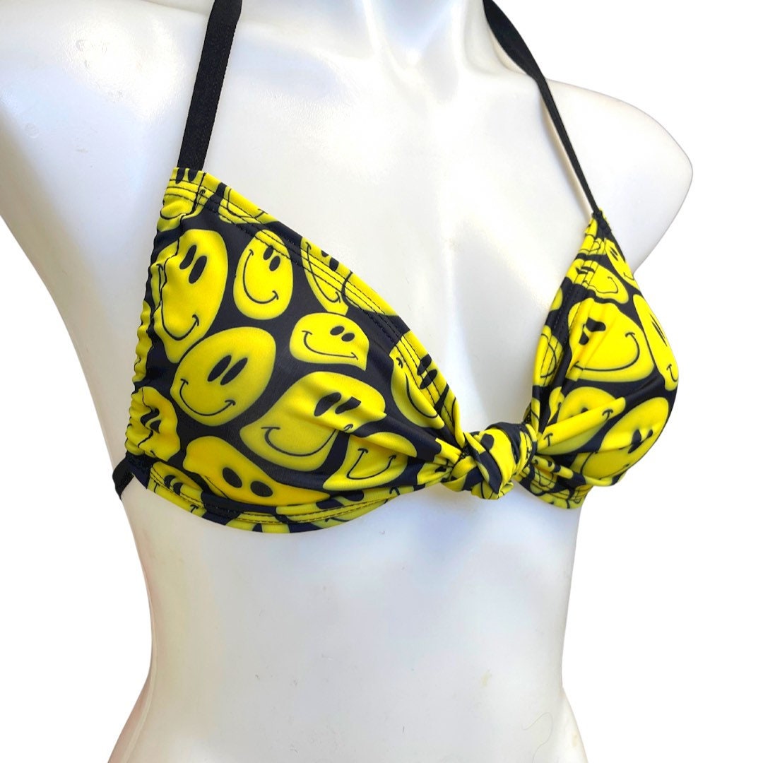 YELLOW HAPPY | Twist Top | Adjustable Bikini Top, Women's Festival Top, Rave Top