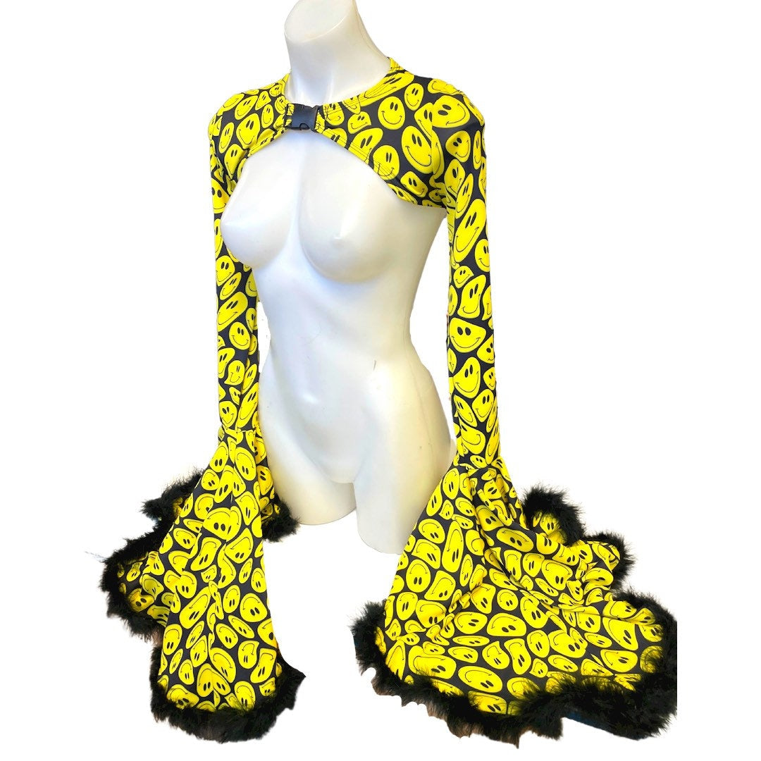 YELLOW happy | Cascade Bell Sleeve with Fluff Buckle Top, Women's Festival Top, Rave Top