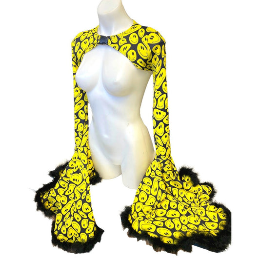 YELLOW happy | Cascade Bell Sleeve with Fluff Buckle Top, Women's Festival Top, Rave Top