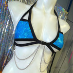 ALICE BLUE | Sparkle Blue | Chain Cage Top, Festival Top, Rave Top with Chains