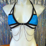 ALICE BLUE | Sparkle Blue | Chain Cage Top, Festival Top, Rave Top with Chains