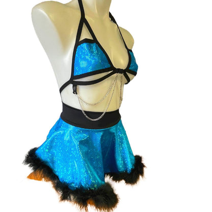 ALICE BLUE | Sparkle Blue | Chain Cage Top, Festival Top, Rave Top with Chains